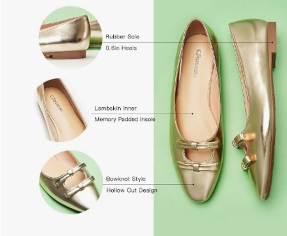 C.Paravano Women's Ballet Flats Bowknot Round Toe Slip-On Size 10 US / 41 EU